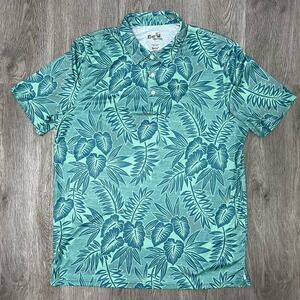 Reyn Spooner Polo Shirt Mens Large Green Blue Brrr Golf Hawaiian Floral